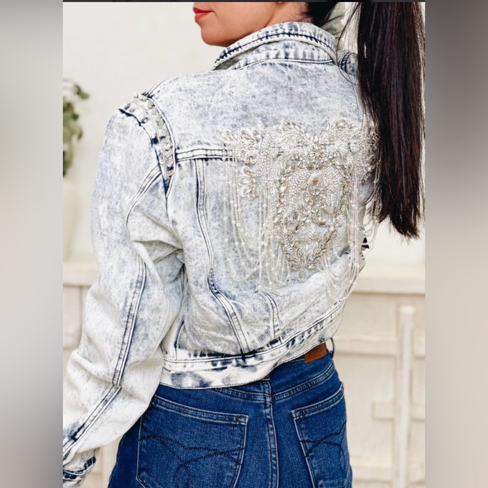 Blue B Denim Blingy 💍 Pearls & Rhinestone jacket